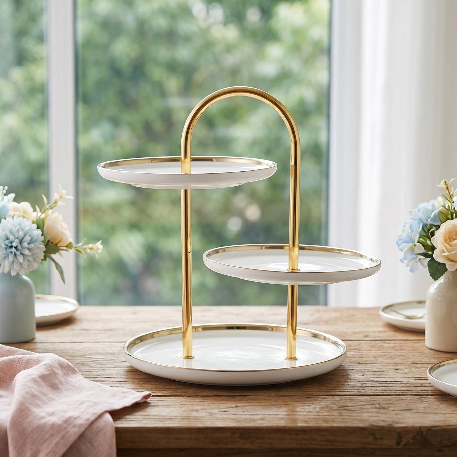 Cupcake Stand Tier - Meerlaagse standaard met handvat, keramische snoep-