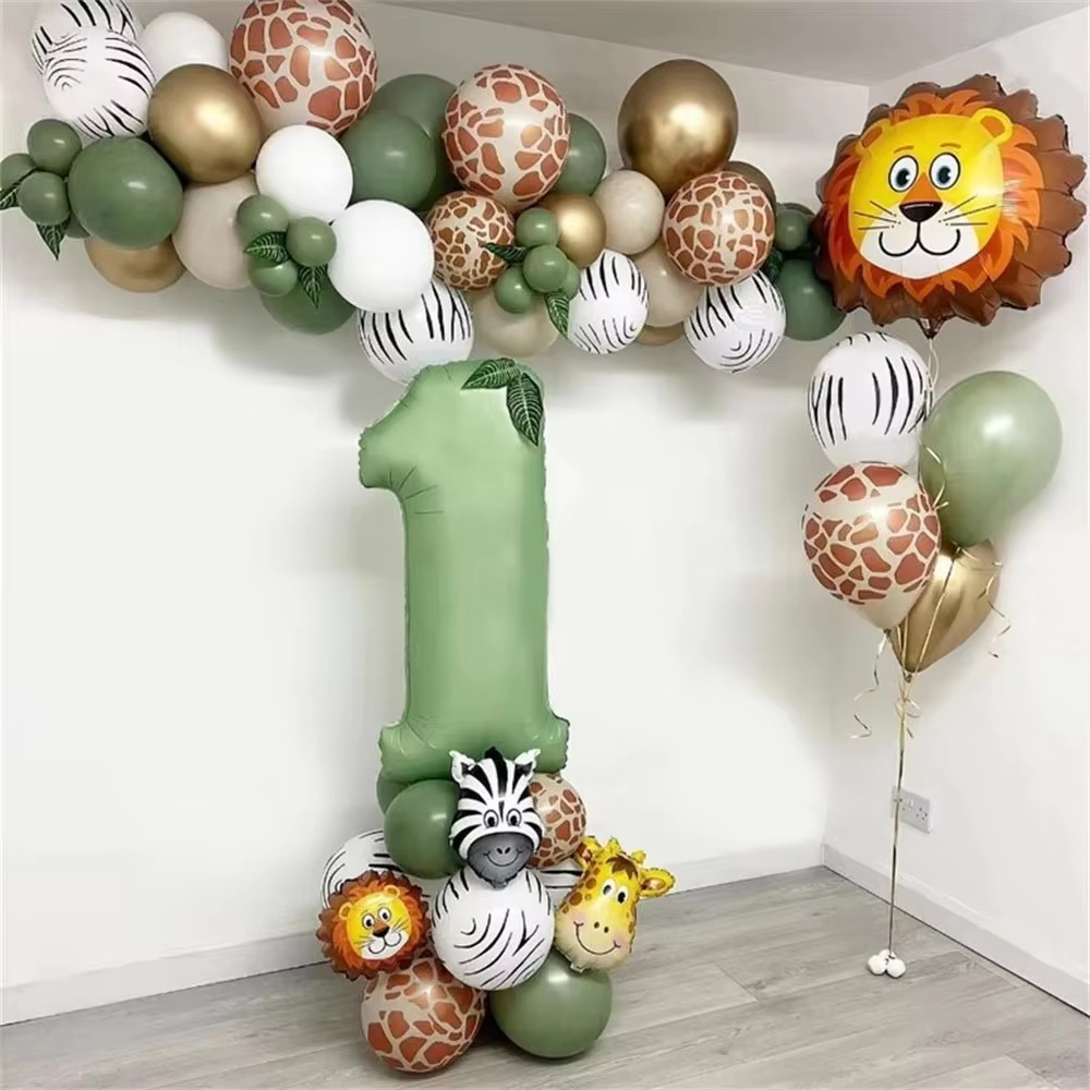 Balloon Arch Kit - Jungle dieren verjaardag ballonnen saliegroen cijferballonnen