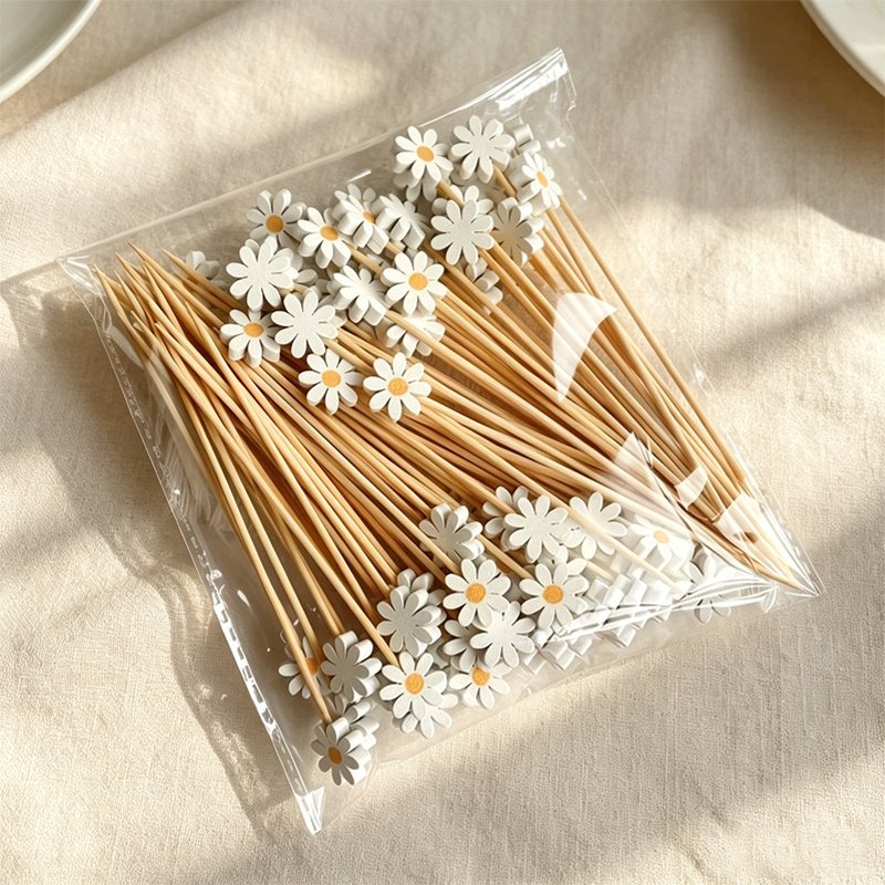 Centerpiece Stick - 50 stuks madeliefjesdecoratie, bamboespiesjes, fruitvorkjes, taarttoppers,